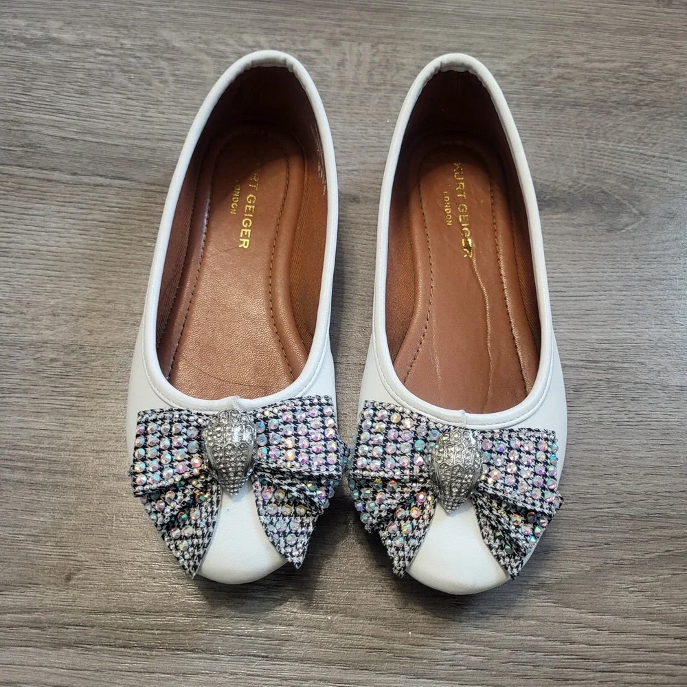 Kurt Geiger Mini Kensington Ballerina White Leather Crystal Bow Flats Kids 2